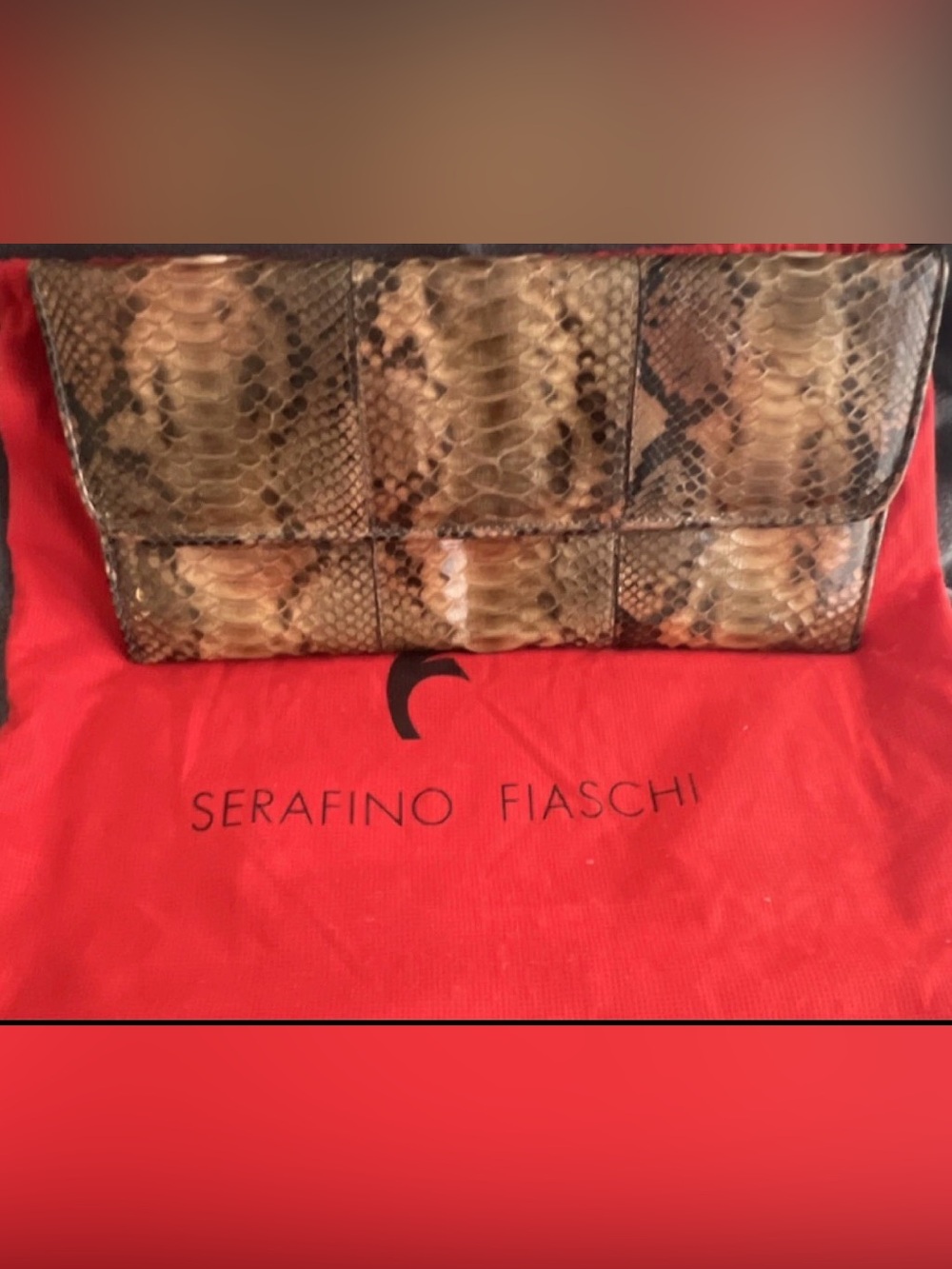 Authentic Serafino Fiaschi Genuine Python Fold-Over Clutch Made in Italy
